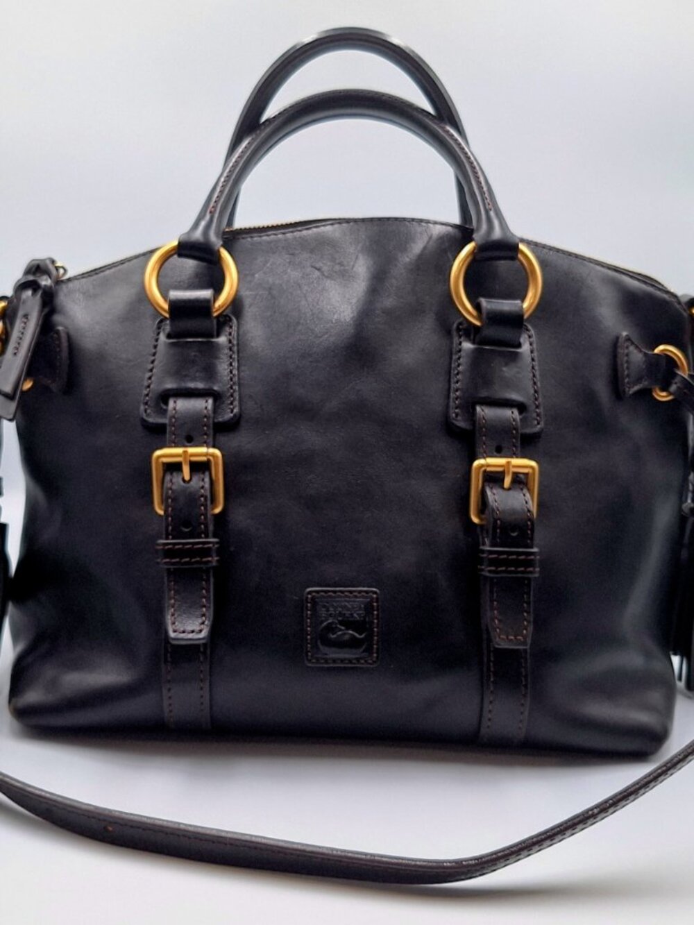Dooney & Bourke Black Florentine Leather Satchel Crossbody Mint Condition - Picture 2 of 11
